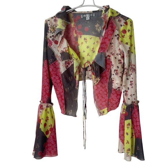 Urban Outfitters Bell Sleeve Tie Front Blouse Size Small - Picture 1 of 8